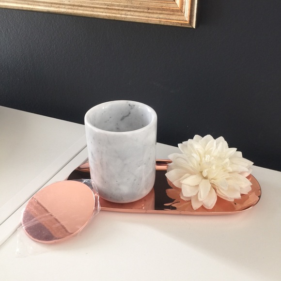 Real Marble Jar with Metal Rose Gold Lid and Tray Storage & Organization